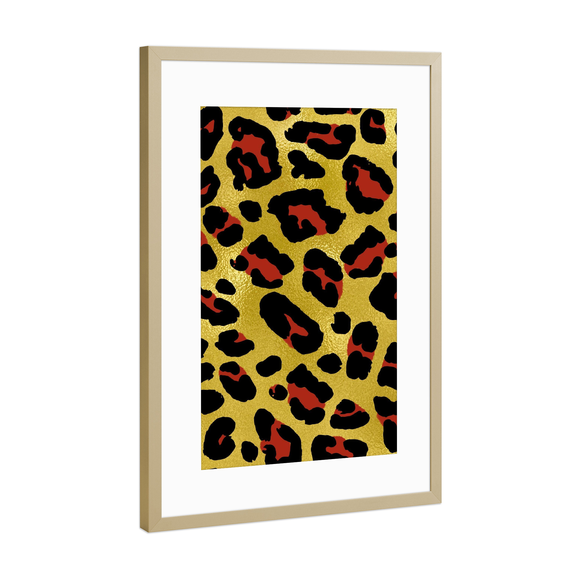 Poster mit Rahmen Gold "Yellow Black Red Leopard" artboxONE - Abstrakt,Geometrie,Fashion,Festivals
