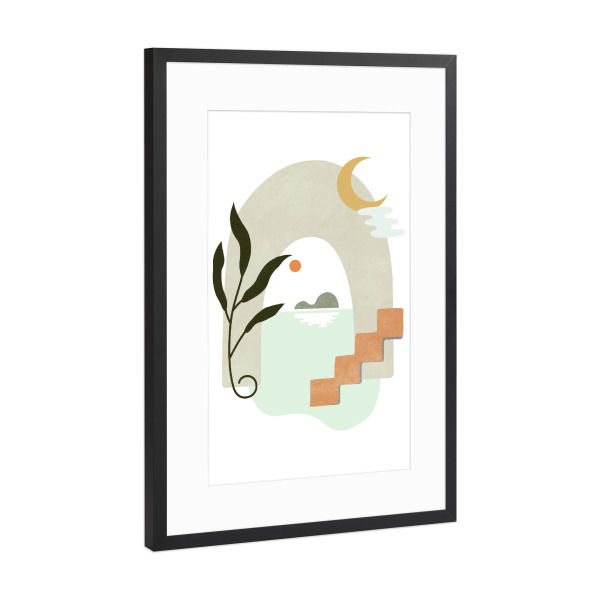 Poster mit Rahmen Schwarz (Metallic) "Stilleben der Villa am See" artboxONE - Natur,Floral,Abstrakt