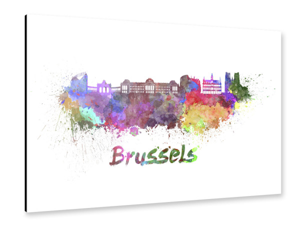 Alu-Dibond "BRUSSELS skyline in watercolor-b" 30x20 cm artboxONE