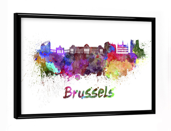 Poster mit schwarzem Rahmen "BRUSSELS skyline in watercolor-b" artboxONE - Städte,Reise,Abstrakt,Architektur