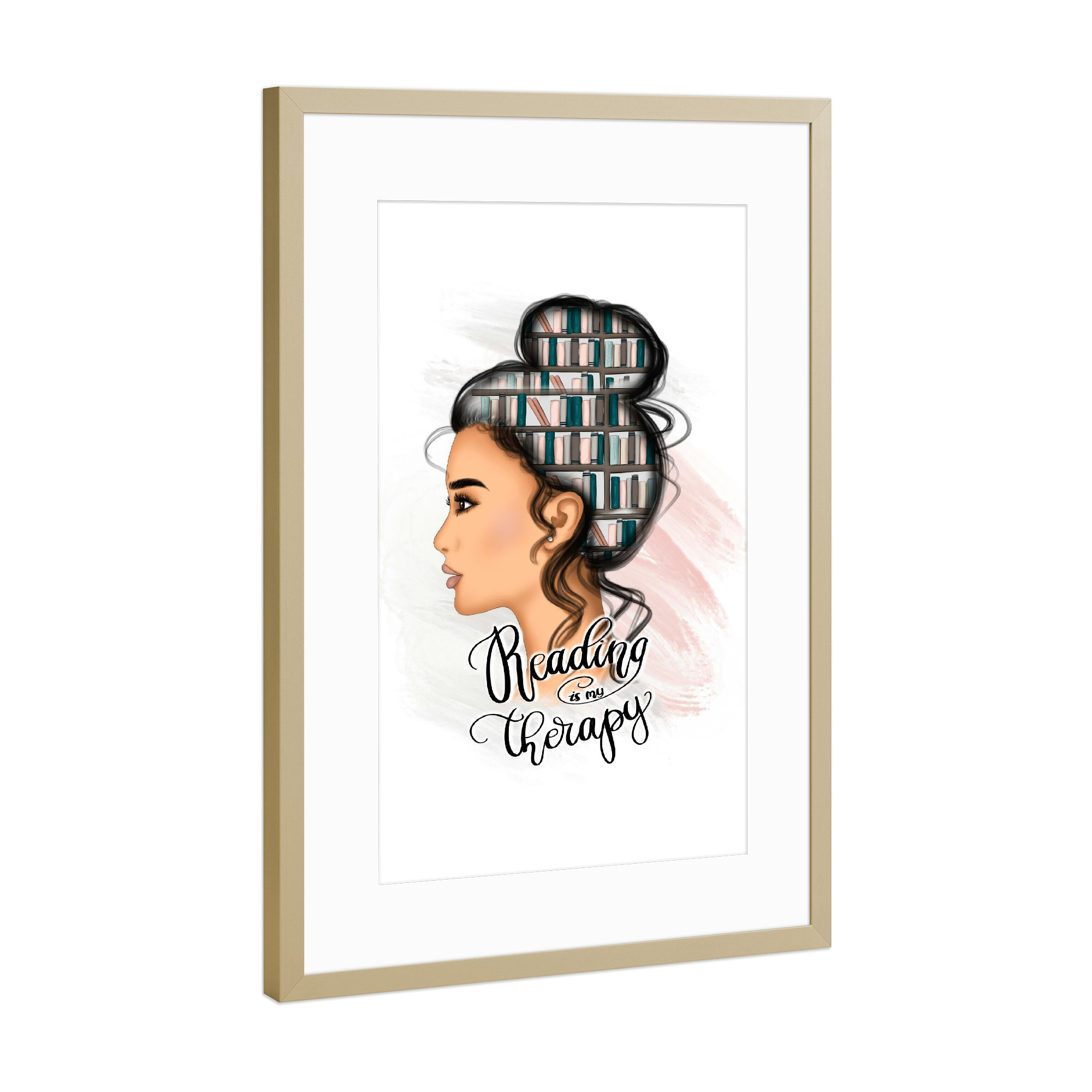Poster mit Rahmen Gold "Reading Is My Therapy" artboxONE - Menschen,Fashion,Lehrersprüche,Für Mama,Lustig