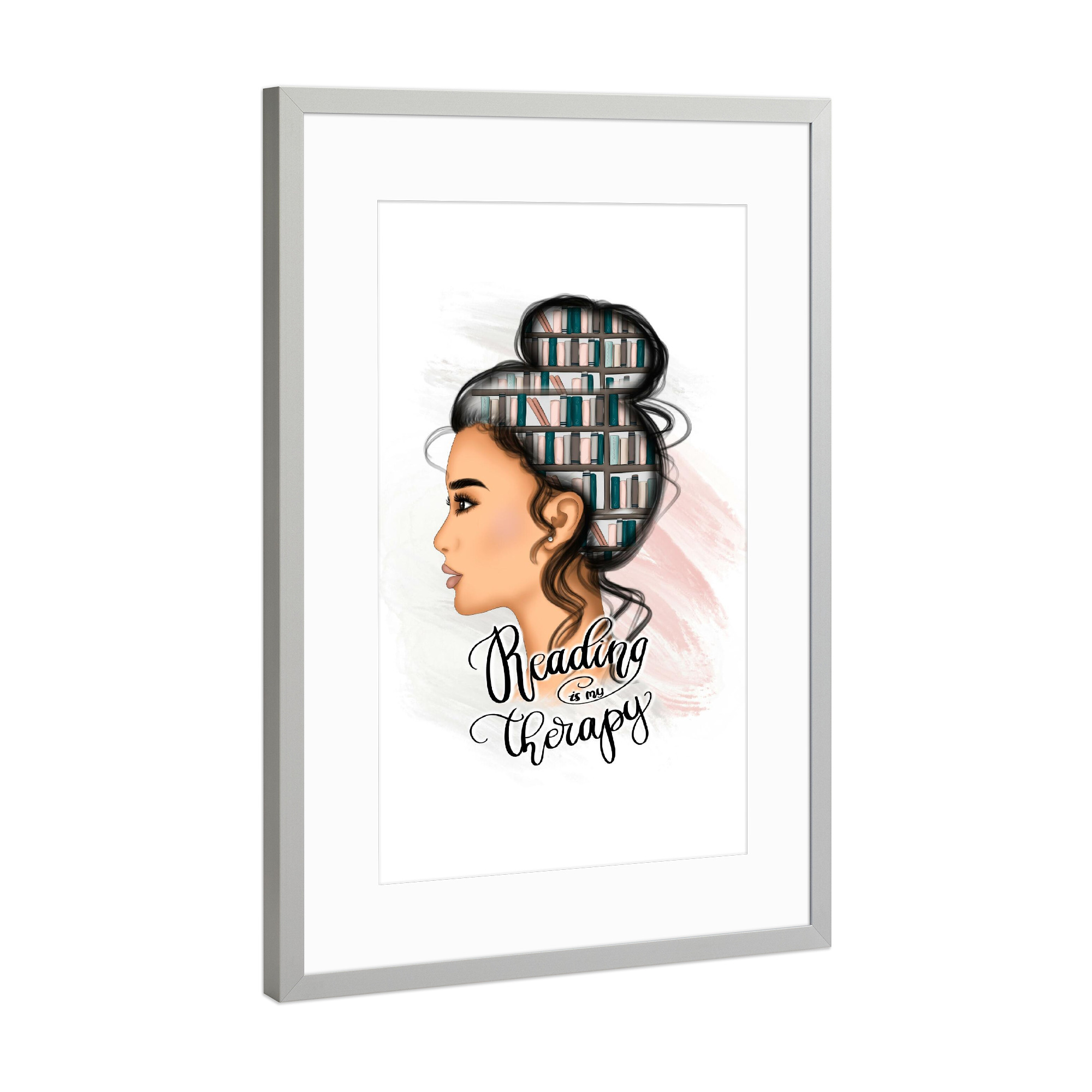 Poster mit Rahmen Silber "Reading Is My Therapy" artboxONE - Menschen,Fashion,Lehrersprüche,Für Mama,Lustig