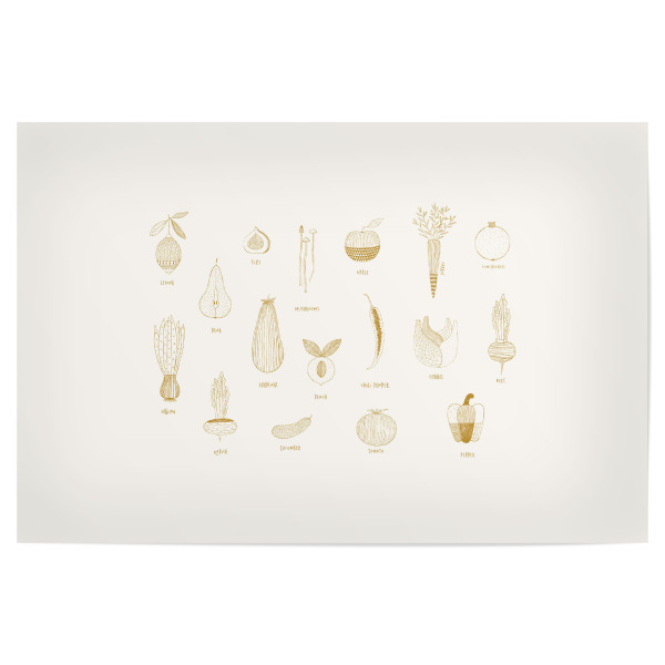 Poster "Fruits and vegetables beige" artboxONE - Floral,Essen & Trinken,Essen & Trinken / Obst & Gemüse