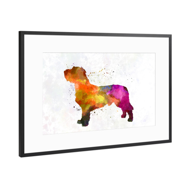 Poster mit Rahmen Schwarz (Metallic) "Fawn Brittany Basset in watercolor" artboxONE - Tiere,Abstrakt