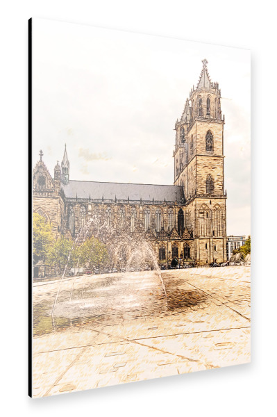 Alu-Dibond "Magdeburger Dom mit Wasserspiel" 30x20 cm artboxONE