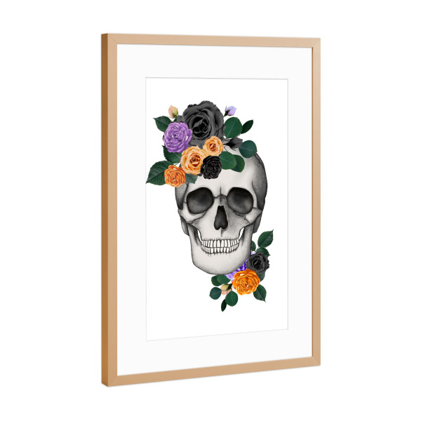 Poster mit Rahmen Kupfer "Flowers Scull" artboxONE - Floral,Abstrakt,Festivals,Halloween,Lustig