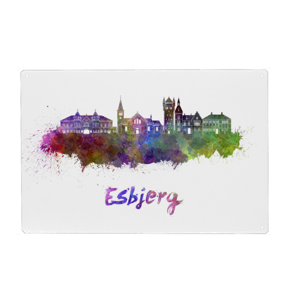 Holzbild "ESBJERG skyline in watercolor-b" artboxONE - Städte,Abstrakt,Architektur