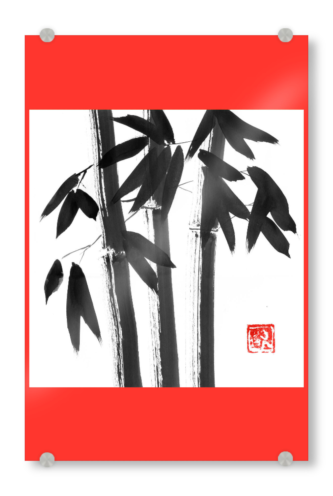 Acrylglasbild "Bamboo a" artboxONE - Floral - Bamboo,Sumie,Japan,Schwarzweiß,Blackandwhite,Bambus,Pflanzen,Plants,Trees,Bäume