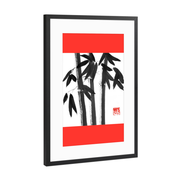 Poster mit Rahmen Schwarz (Metallic) "Bamboo a" artboxONE - Floral - Bamboo,Sumie,Japan,Schwarzweiß,Blackandwhite,Bambus,Pflanzen,Plants,Trees,Bäume