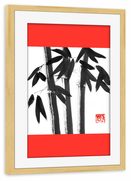 Poster mit Rahmen kiefer "Bamboo a" artboxONE - Floral - Bamboo,Sumie,Japan,Schwarzweiß,Blackandwhite,Bambus,Pflanzen,Plants,Trees,Bäume