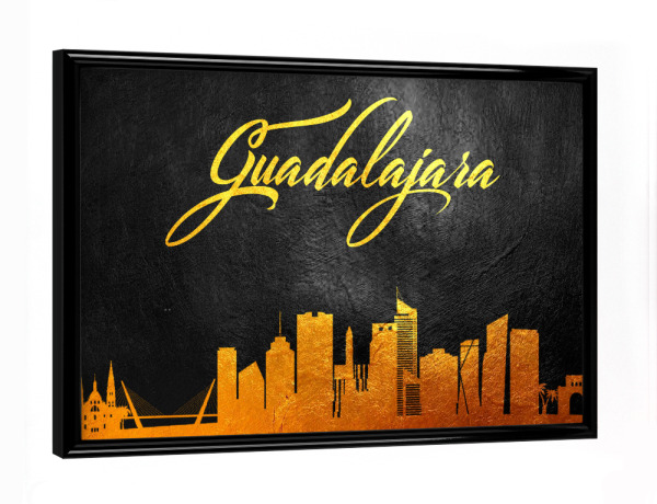 Poster mit schwarzem Rahmen "Guadalajara Mexico Gold Skyline" artboxONE - Städte - Guadalajara,Mexico,Gold,Skyline,City,Stadt,Mexiko