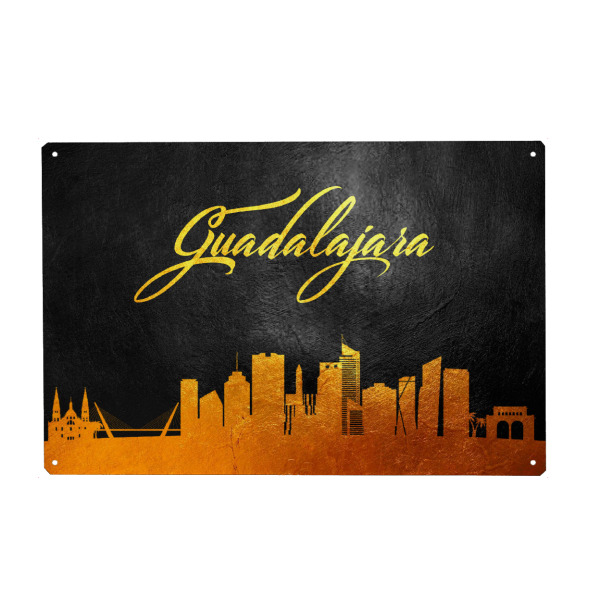 Metall Poster "Guadalajara Mexico Gold Skyline" artboxONE - Städte - Guadalajara,Mexico,Gold,Skyline,City,Stadt,Mexiko - Blechschild