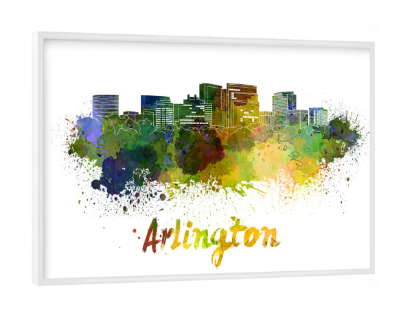 Poster mit weißem Rahmen "ARLINGTON Skyline in watercolor-b" artboxONE - Städte,Reise,Abstrakt,Architektur