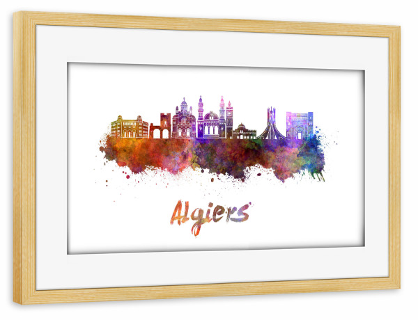 Poster mit Rahmen kiefer "ALGIERS skyline in watercolor-b" artboxONE - Städte,Abstrakt,Architektur
