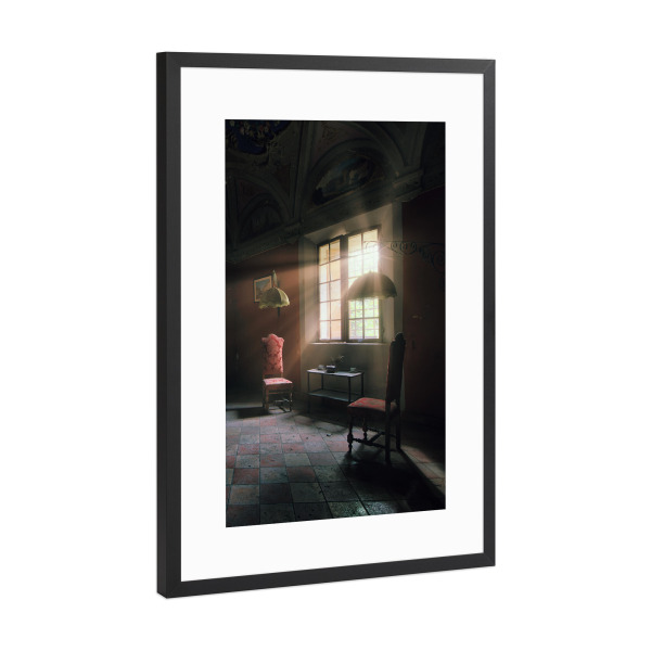 Poster mit Rahmen Schwarz (Metallic) "Sunny window place" artboxONE - Architektur