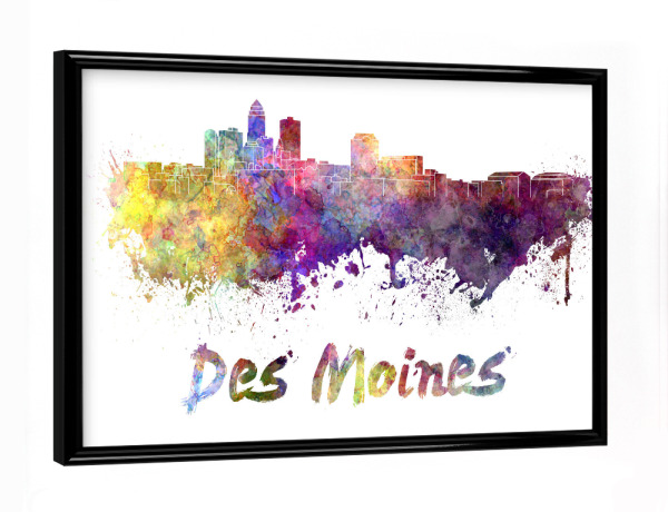 Poster mit schwarzem Rahmen "DES MOINES skyline in watercolor" artboxONE - Städte,Abstrakt,Architektur