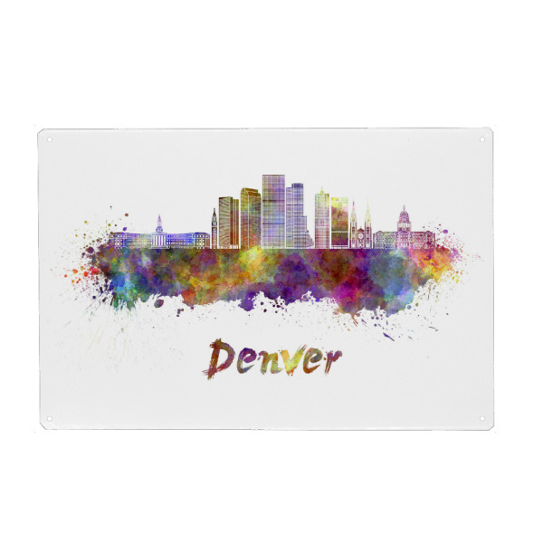 Metall Poster "DENVER v2 skyline in watercolor-b" artboxONE - Städte,Abstrakt,Architektur