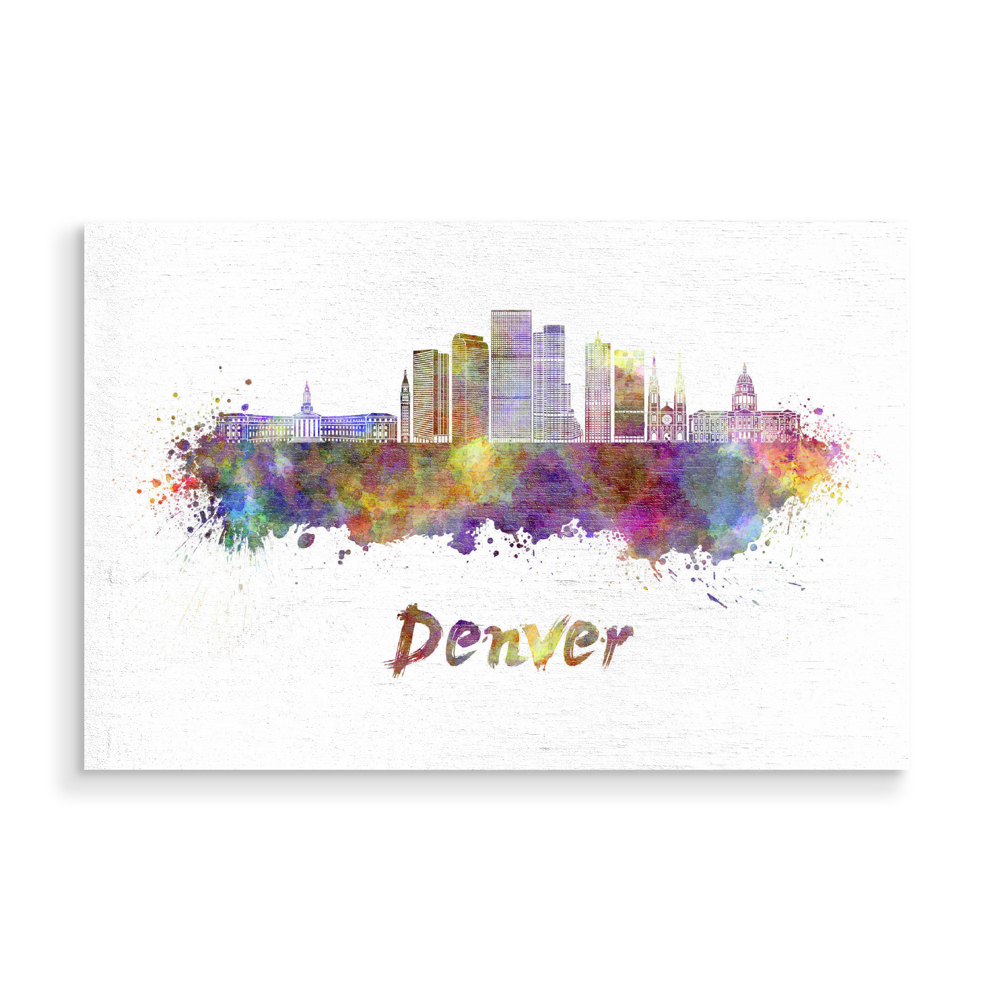 Holzbild "DENVER v2 skyline in watercolor-b" artboxONE - Städte,Abstrakt,Architektur