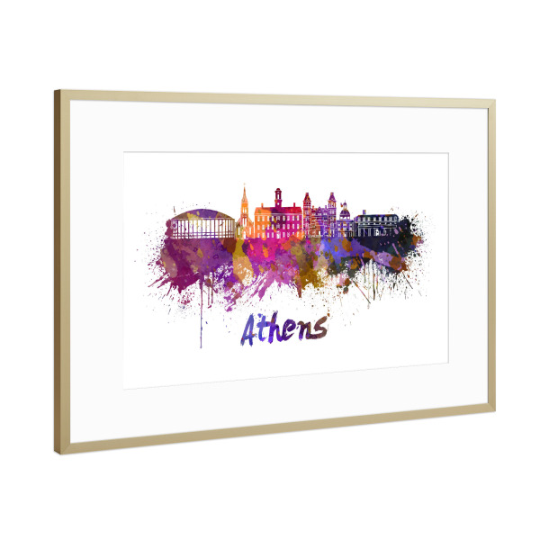Poster mit Rahmen Gold "ATHENS OH Skyline in watercolor-b" artboxONE - Städte,Reise,Abstrakt,Architektur