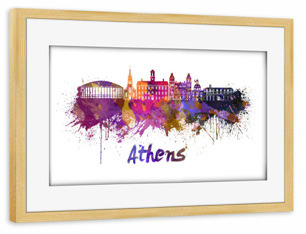 Poster mit Rahmen kiefer "ATHENS OH Skyline in watercolor-b" artboxONE - Städte,Reise,Abstrakt,Architektur