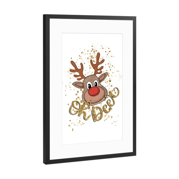 Poster mit Rahmen Schwarz (Metallic) "Oh Deer Christmas Illustration" artboxONE - Für Kinder,Tiere,Weihnachten,Festivals,Lustig