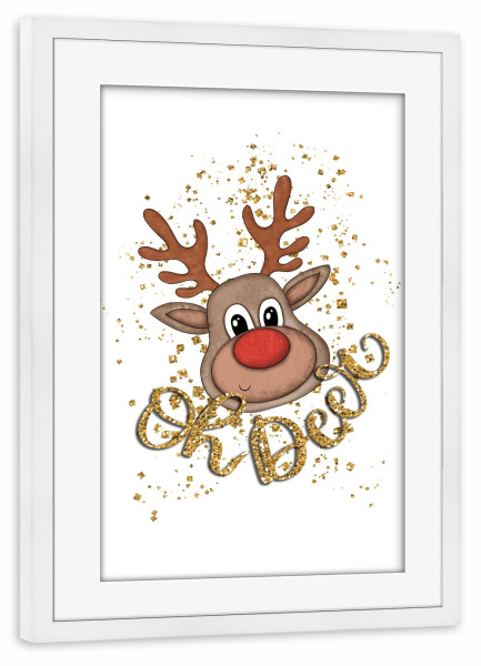 Poster mit Rahmen weiß "Oh Deer Christmas Illustration" artboxONE - Für Kinder,Tiere,Weihnachten,Festivals,Lustig