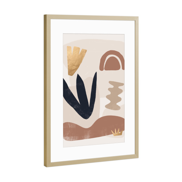 Poster mit Rahmen Gold "Flat Leaf Blue" artboxONE - Abstrakt