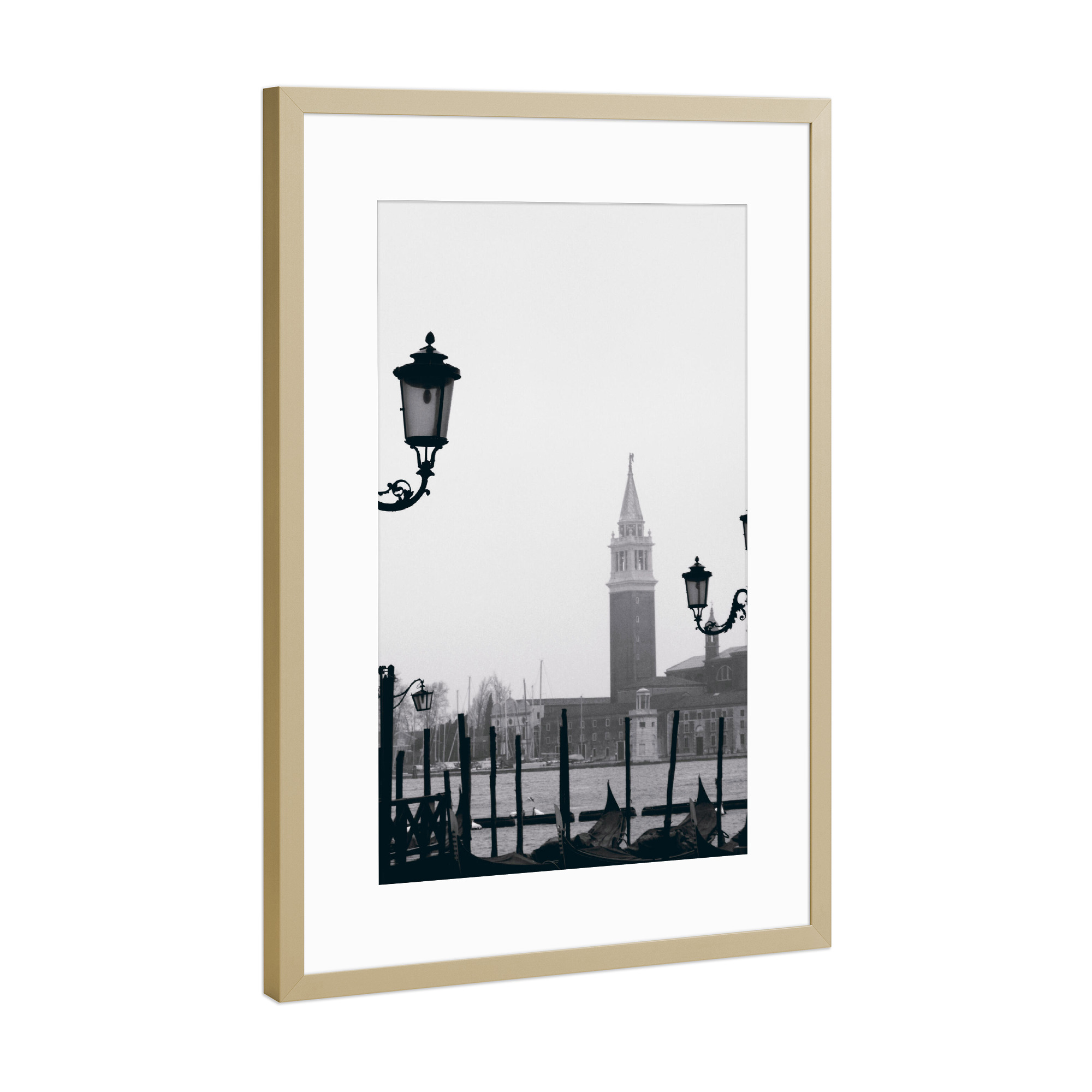 Poster mit Rahmen Gold "Venedig San Giorgio schwarzweiß" artboxONE - Reise,Schwarzweiß,Reise / Strand und Meer,Städte / Venedig,Reise / Länder
