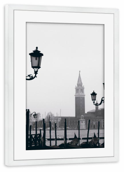 Poster mit Rahmen weiß "Venedig San Giorgio schwarzweiß" artboxONE - Reise,Schwarzweiß,Reise / Strand und Meer,Städte / Venedig,Reise / Länder