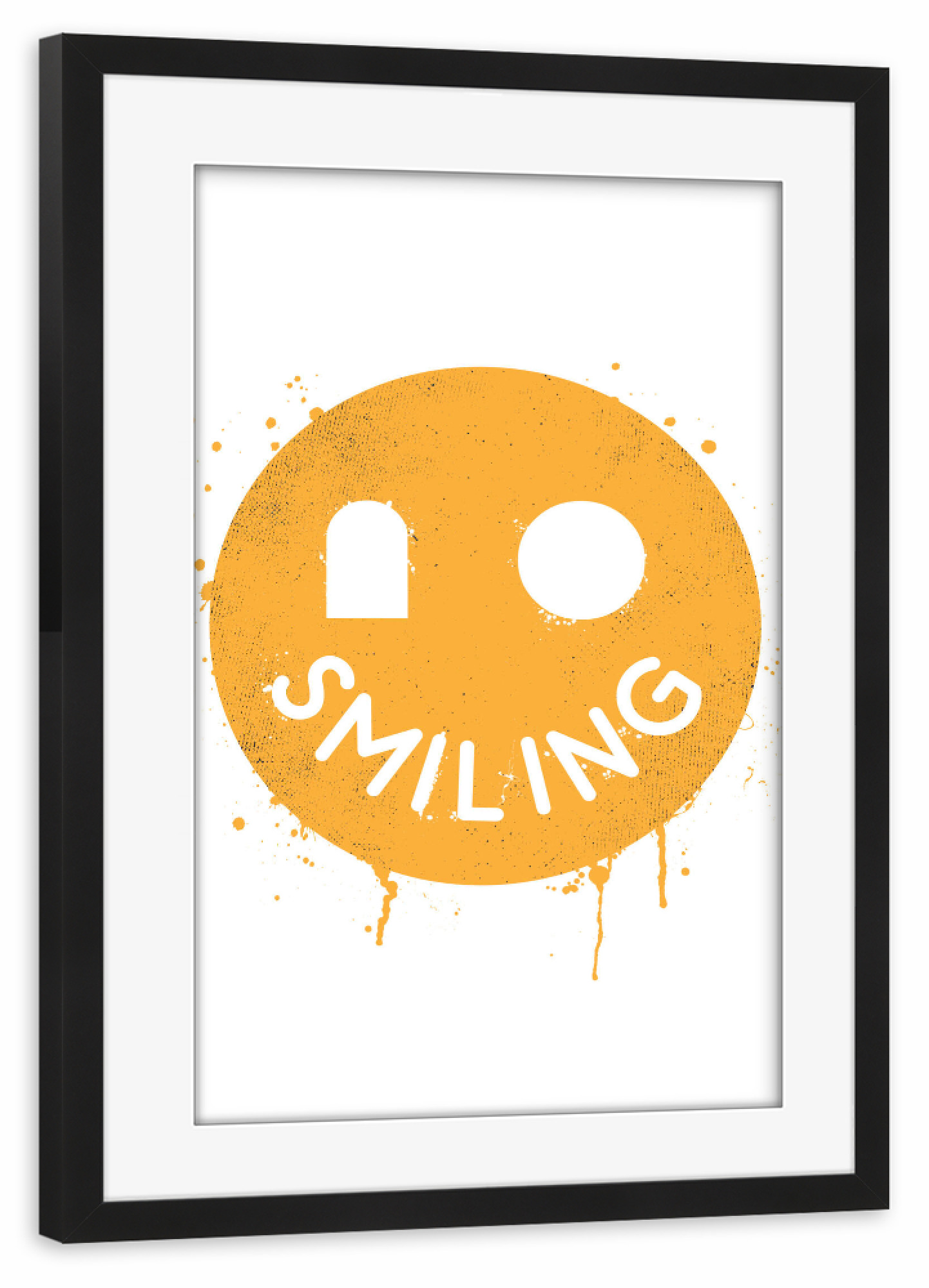 Poster mit Rahmen schwarz "No Smiling" artboxONE - Typografie,Lustig - No,Smiling,Signs,Funny,Face,Typography,Minimal,Emoticon
