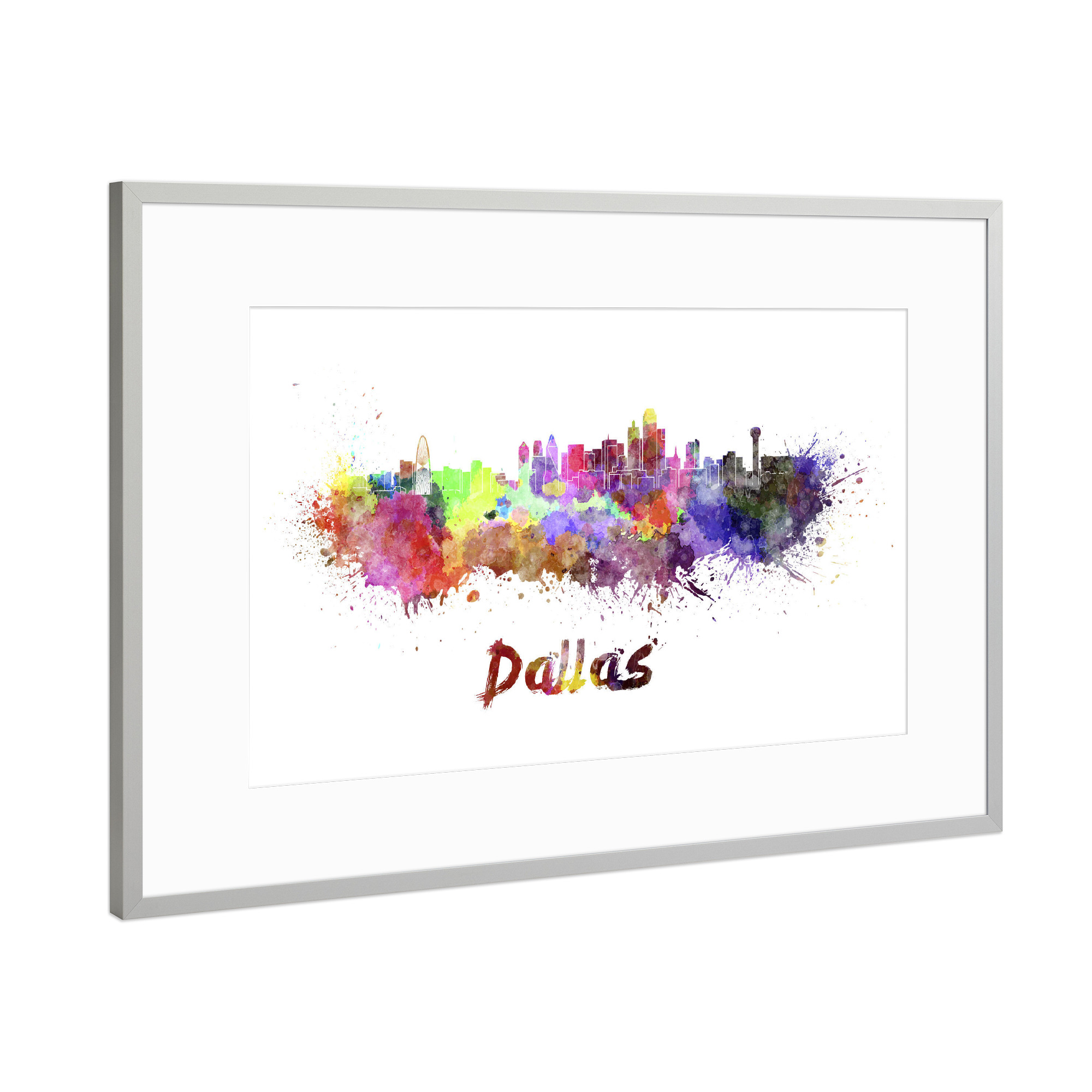 Poster mit Rahmen Silber "DALLAS skyline in watercolor-b" artboxONE - Städte,Abstrakt,Architektur