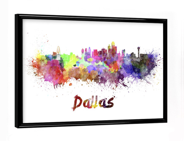 Poster mit schwarzem Rahmen "DALLAS skyline in watercolor-b" artboxONE - Städte,Abstrakt,Architektur