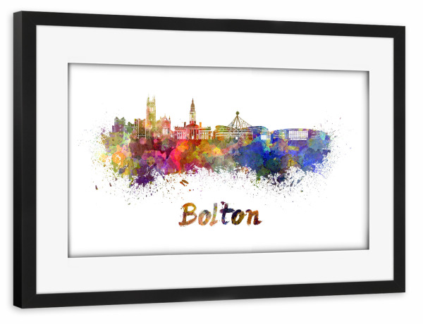 Poster mit Rahmen schwarz "BOLTON skyline in watercolor-b" artboxONE - Städte,Reise,Abstrakt,Architektur