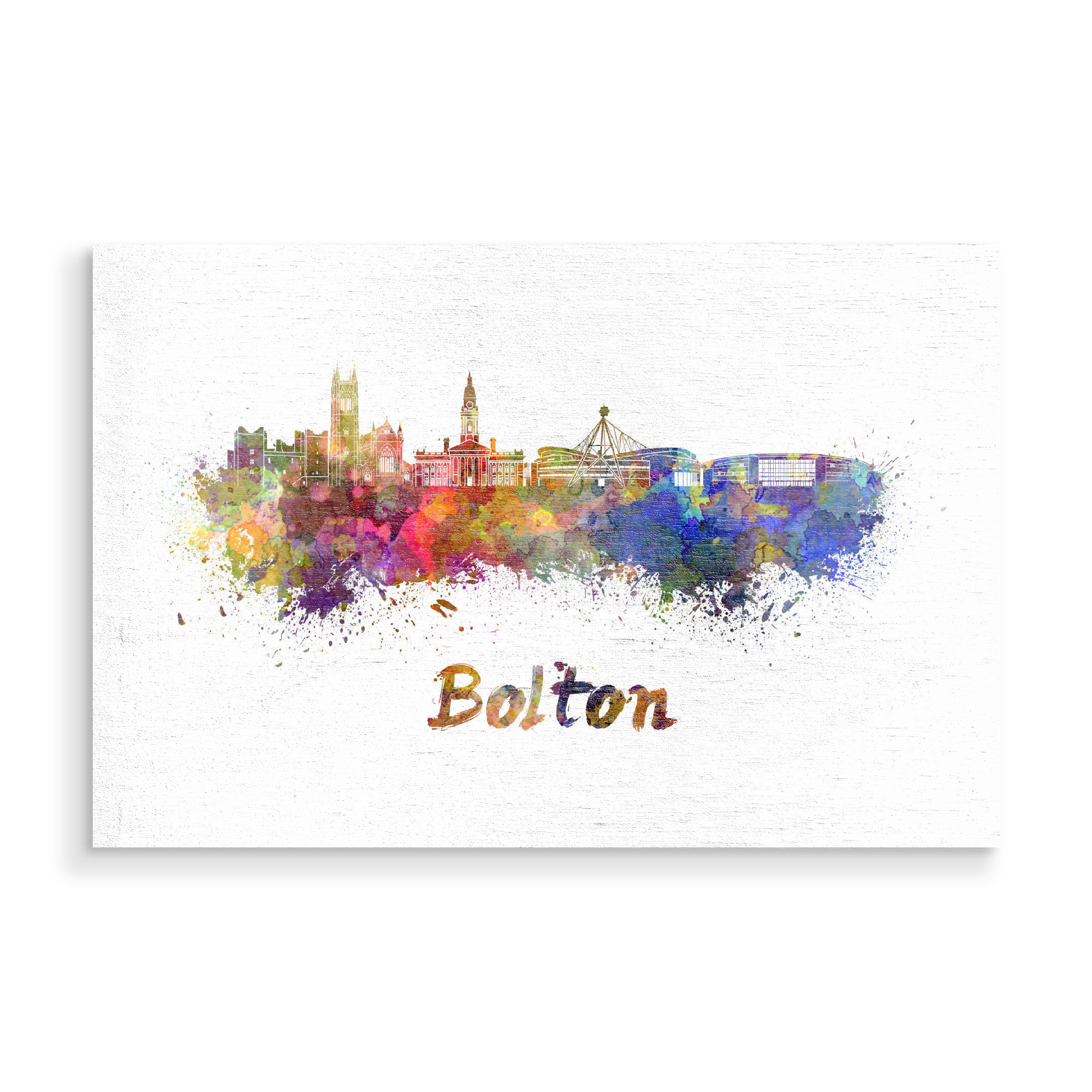 Holzbild "BOLTON skyline in watercolor-b" artboxONE - Städte,Reise,Abstrakt,Architektur