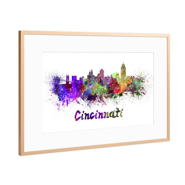 Poster mit Rahmen Kupfer "CINCINNATI skyline in watercolor-b" artboxONE - Städte,Reise,Abstrakt,Architektur