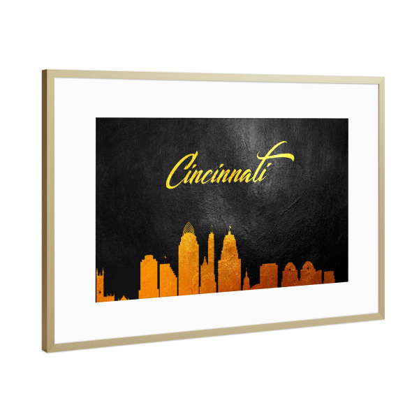 Poster mit Rahmen Gold "Cincinnati Ohio Gold Skyline" artboxONE - Städte - Cincinnati,Ohio,Gold,Skyline,City,Stadt