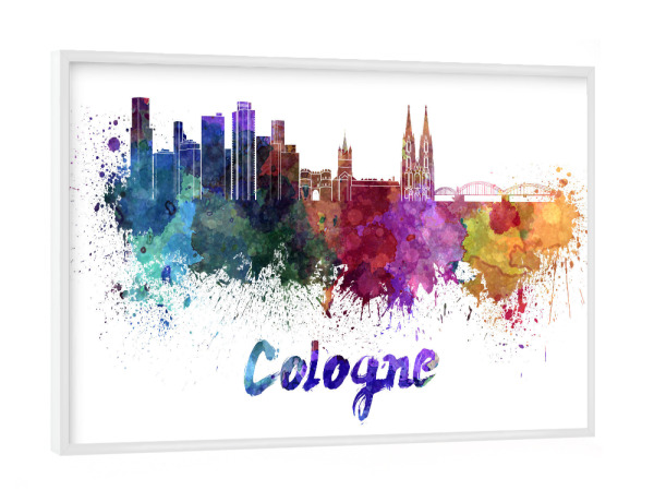 Poster mit weißem Rahmen "COLOGNE skyline in watercolor-b" artboxONE - Städte,Reise,Abstrakt,Architektur