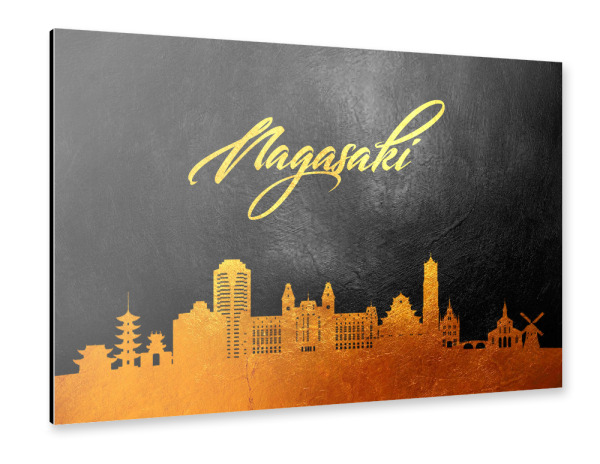 Alu-Dibond "Nagasaki Japan Gold Skyline" 30x20 cm artboxONE