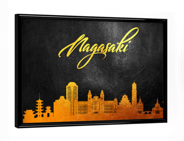 Poster mit schwarzem Rahmen "Nagasaki Japan Gold Skyline" artboxONE - Städte - Nagasaki,Japan,Gold,Skyline,City,Stadt