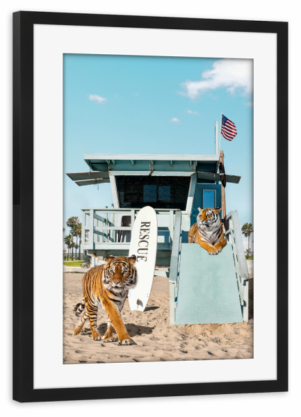 Poster mit Rahmen schwarz "Tigers To The Rescue" artboxONE - Natur,Tiere,Reise / Strand und Meer,Reise / Afrika,Städte / Los Angeles