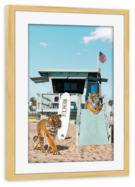 Poster mit Rahmen kiefer "Tigers To The Rescue" artboxONE - Natur,Tiere,Reise / Strand und Meer,Reise / Afrika,Städte / Los Angeles