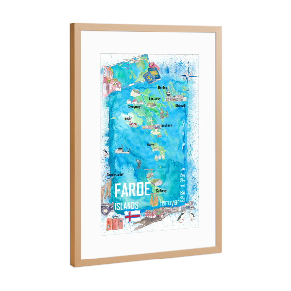 Poster mit Rahmen Kupfer "Faroe Islands Maps" artboxONE - Reise,Reise / Strand und Meer,Kartografie