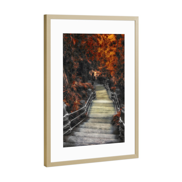 Poster mit Rahmen Gold "Path In Autumn" artboxONE - Natur,Reise,Reise / Länder,Für Mama