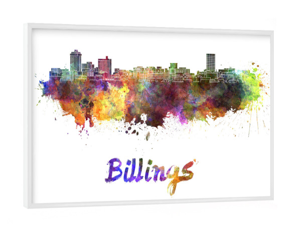 Poster mit weißem Rahmen "BILLINGS skyline in watercolor-b" artboxONE - Städte,Reise,Abstrakt,Architektur