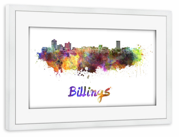 Poster mit Rahmen weiß "BILLINGS skyline in watercolor-b" artboxONE - Städte,Reise,Abstrakt,Architektur