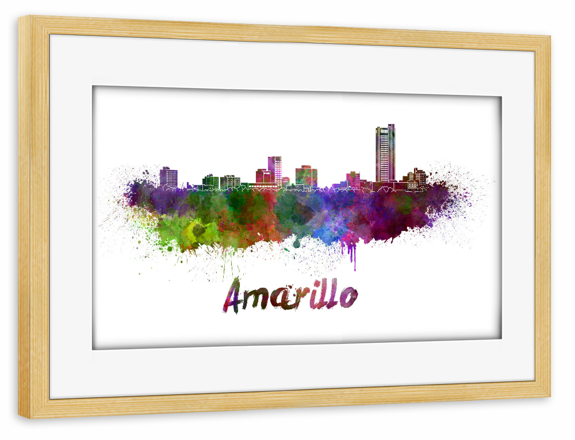 Poster mit Rahmen kiefer "Amarillo skyline in watercolor-b" artboxONE - Städte,Abstrakt,Architektur