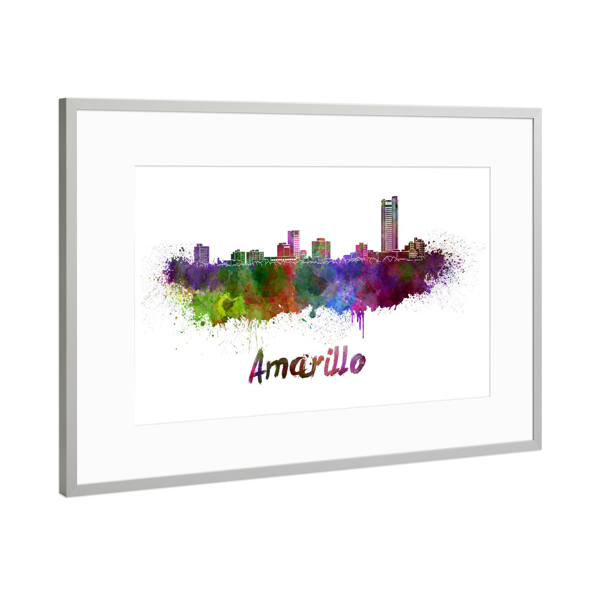 Poster mit Rahmen Silber "Amarillo skyline in watercolor-b" artboxONE - Städte,Abstrakt,Architektur