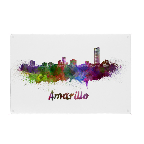 Metall Poster "Amarillo skyline in watercolor-b" artboxONE - Städte,Abstrakt,Architektur