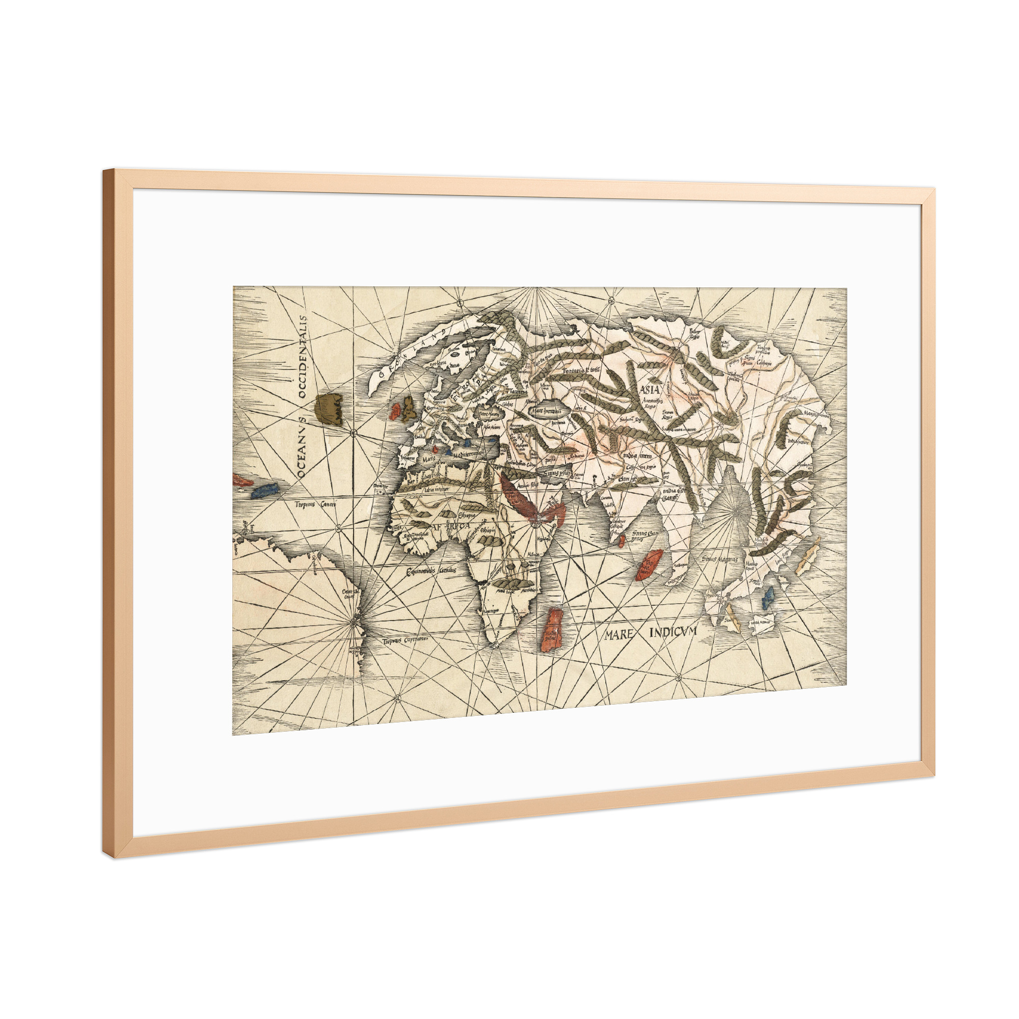 Poster mit Rahmen Kupfer "Vintage world map" artboxONE - Kartografie