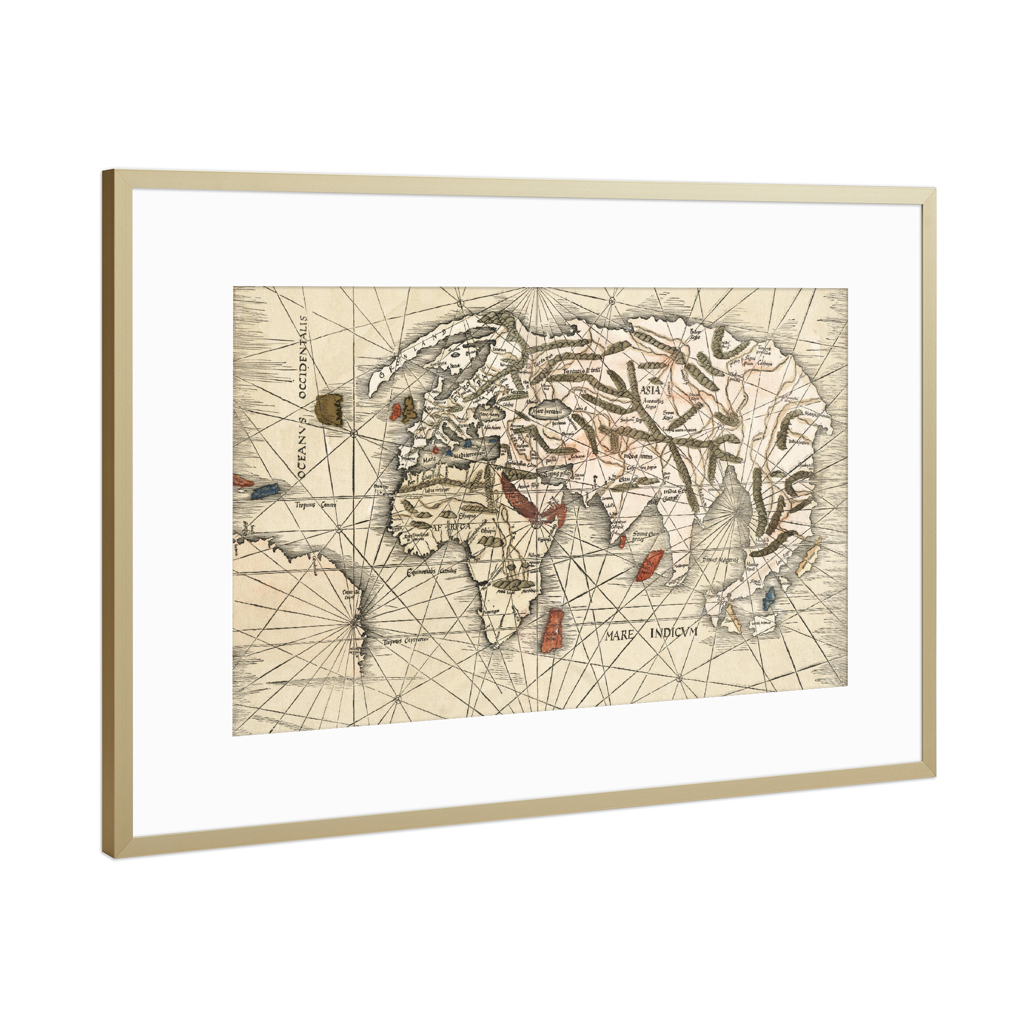 Poster mit Rahmen Gold "Vintage world map" artboxONE - Kartografie
